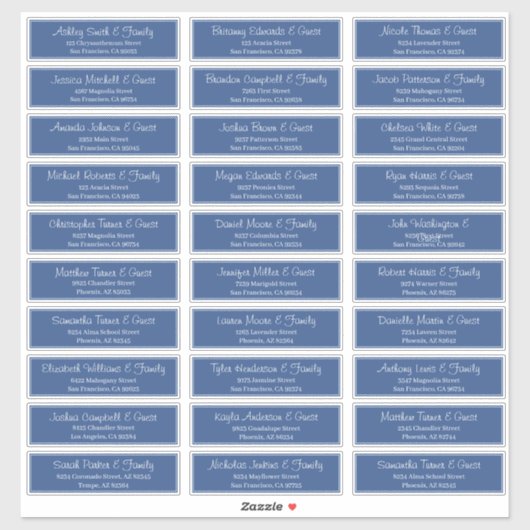 Modern Script Wedding Guest Names Adres Sticker (Vel)