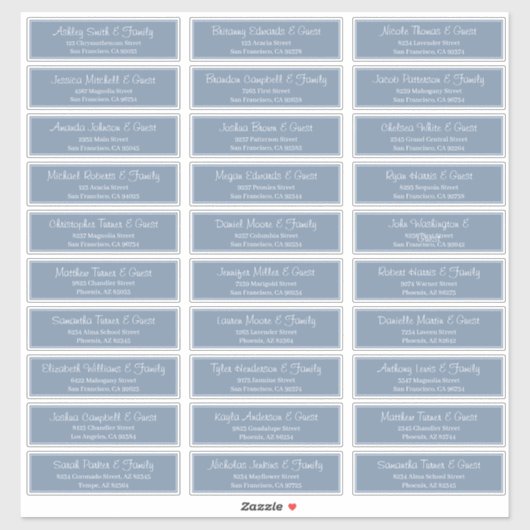 Modern Script Wedding Guest Names Adres Sticker (Vel)