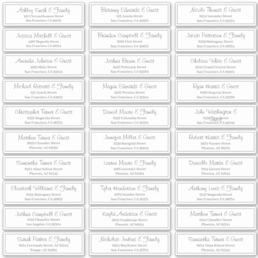 Modern Script Wedding Guest Names Adres Sticker (Voorkant)