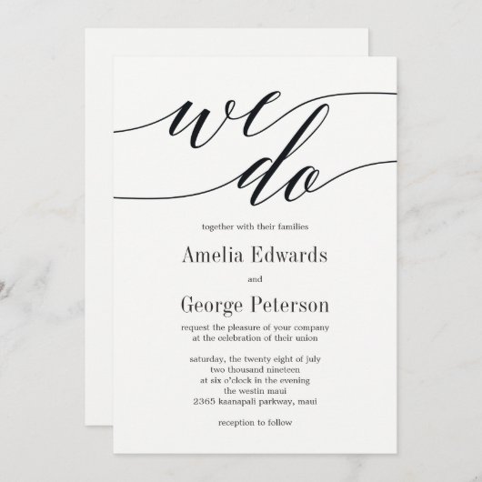 Modern Script Wedding Invitation Kaart (Voorkant / Achterkant)