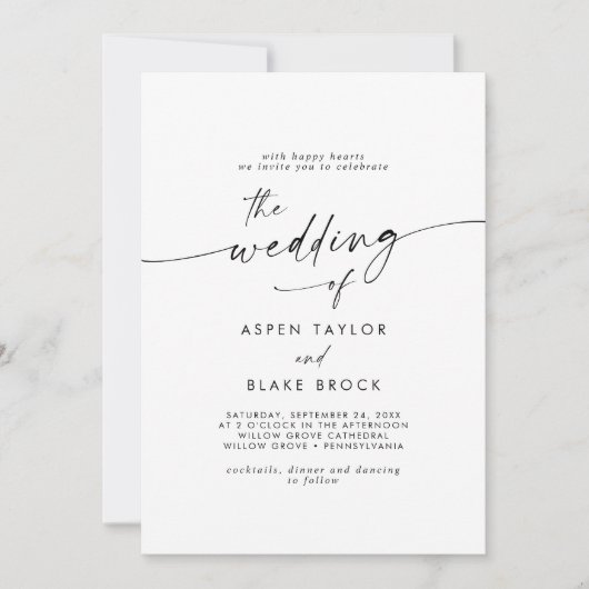 Modern Script Wedding Kaart (Voorkant)