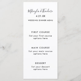 Modern Script Wedding Menu Kaart Effen kleur Terug