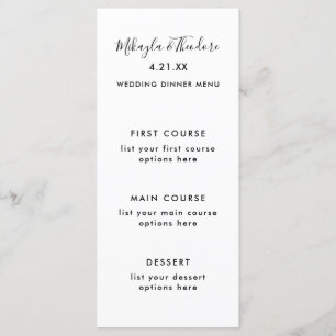 Modern Script Wedding Menu Kaart Effen kleur Terug