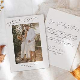 Modern Script Wedding Photo Bedankkaart