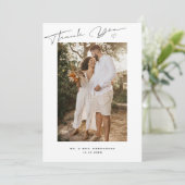 Modern Script Wedding Photo Bedankkaart (Staand voorkant)