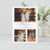 Modern Script Wedding Photo Collage Bedankkaart (Staand voorkant)
