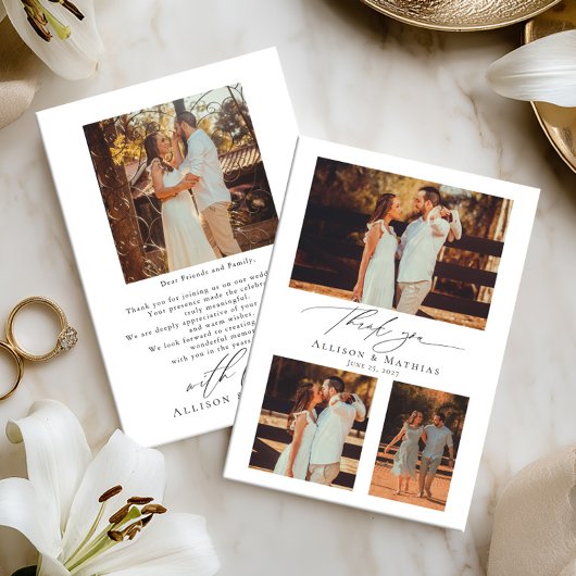 Modern Script Wedding Photo Collage Bedankkaart