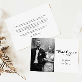 Modern Script Wedding Photo Dank u kaart