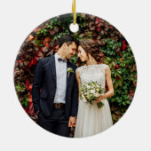 Modern Script Wedding Photo Mr. & mevrouw Round Keramisch Ornament (Achterkant)