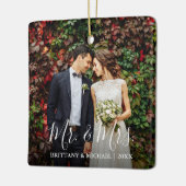 Modern Script Wedding Photo Mr. & Mrs. Keramisch Ornament (Links)