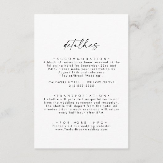 Modern Script Wedding Portuguese Detalhes Informatiekaartje (Voorkant)