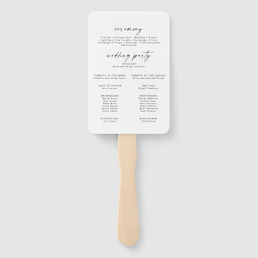 Modern Script Wedding Program Hand Fan Handwaaier (Achterkant)