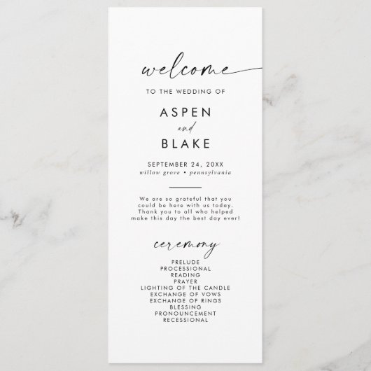 Modern Script Wedding Program Programmakaart (Voorkant)