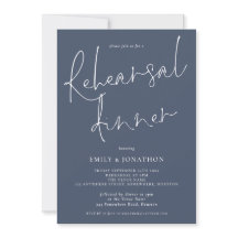 Modern Script Wedding Rehearsal Dinner Dusty Navy