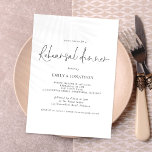 Modern Script Wedding Rehearsal Dinner Kaart<br><div class="desc">Modern Script Wedding Rehearsal Dinner. Dit moderne zwarte en witte ontwerp heeft elegant informeel vastgesteld manuscript voor het Dinner van de repetitie en de rest van de typografie u kunt gemakkelijk personaliseren. U kunt tekst en achtergrondkleuren aan beide zijden ook wijzigen als u dit wenst via de optie Verdere aanpassing....</div>