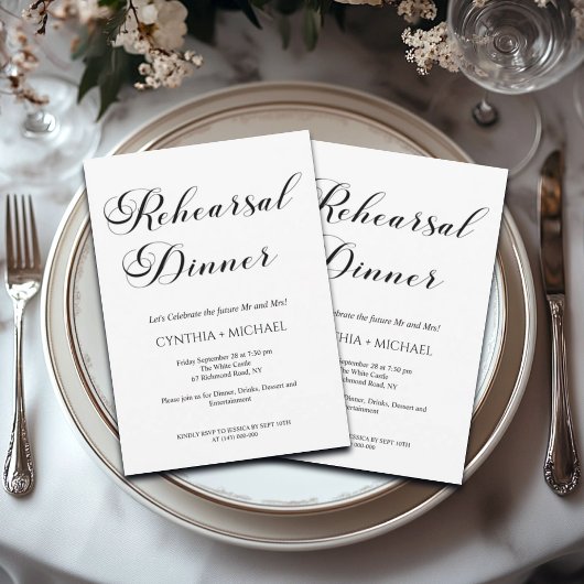 Modern Script Wedding Rehearsal Dinner Kaart