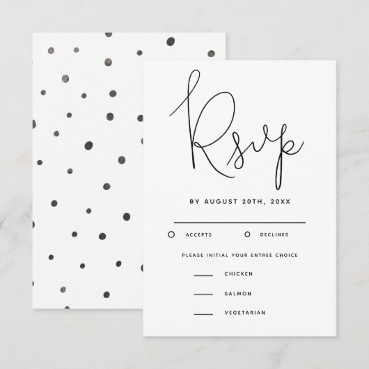 Modern Script Wedding RSVP met maaltijdkeuze (Voorkant / Achterkant)