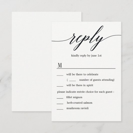 Modern Script Wedding RSVP met menuopties Kaart (Voorkant / Achterkant)