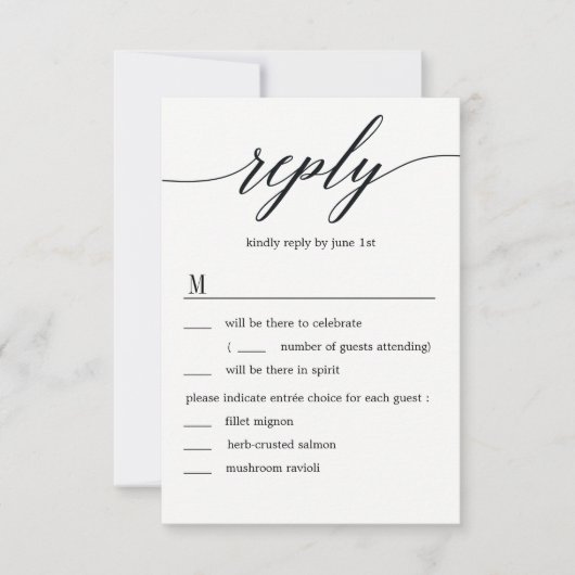 Modern Script Wedding RSVP met menuopties Kaart (Voorkant)