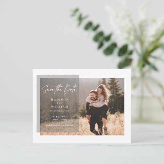 Modern Script Wedding Save the Date Photo Briefkaart (Staand voorkant)