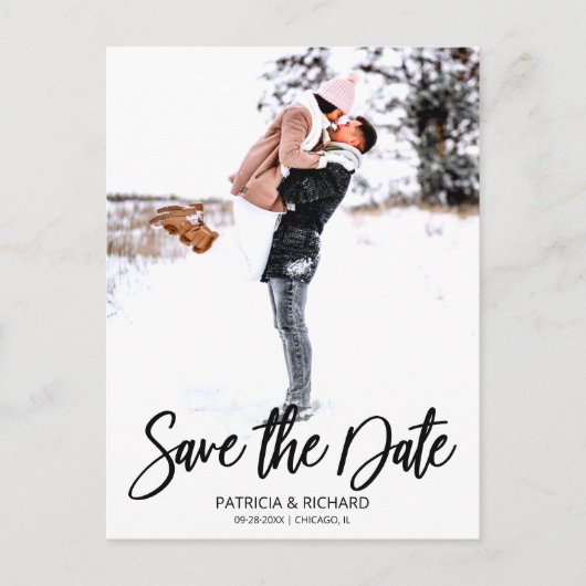 Modern Script Wedding Save the Date Photo Briefkaart (Voorkant)