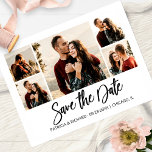 Modern Script Wedding Save the Date Photo Collage Briefkaart<br><div class="desc">Moderne manuscriptweddenschap sparen het Briefkaart van de Foto van de Datum</div>