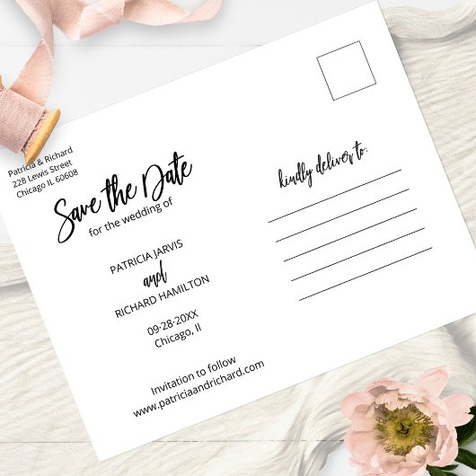 Modern Script Wedding Save the Date Photo Collage Briefkaart