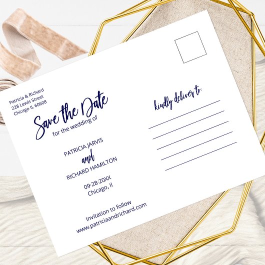 Modern Script Wedding Save the Date Photo Collage Briefkaart