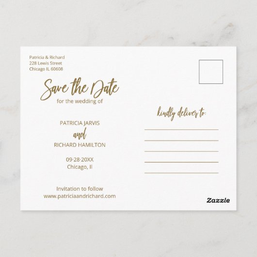 Modern Script Wedding Save the Date Photo Collage Briefkaart (Achterkant)