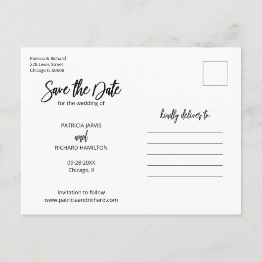 Modern Script Wedding Save the Date Photo Collage Briefkaart (Achterkant)