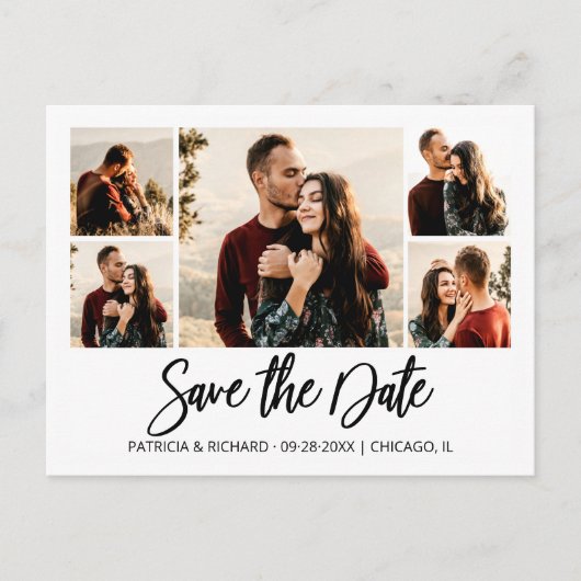 Modern Script Wedding Save the Date Photo Collage Briefkaart (Voorkant)