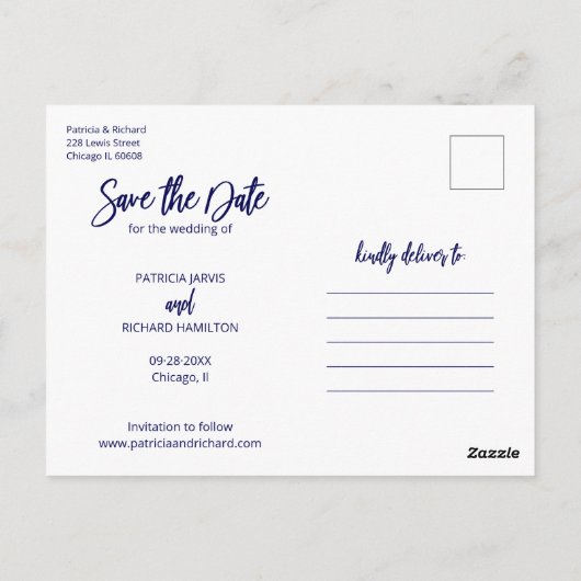 Modern Script Wedding Save the Date Photo Collage Briefkaart (Achterkant)