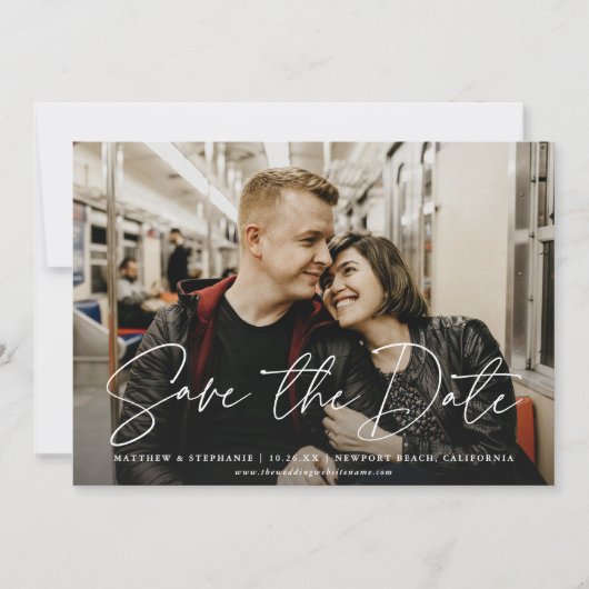 Modern Script Wedding Save the Date Photo Kaart (Voorkant)