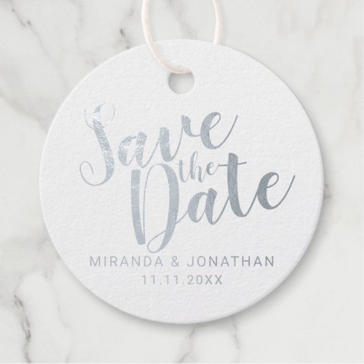Modern Script Wedding Save the Date Silver Bedankjes Labels (Voorkant)