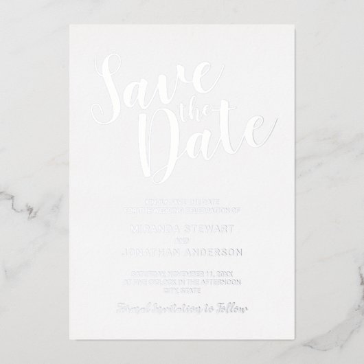 Modern Script Wedding Save the Date Silver Folie Uitnodiging (Voorkant)