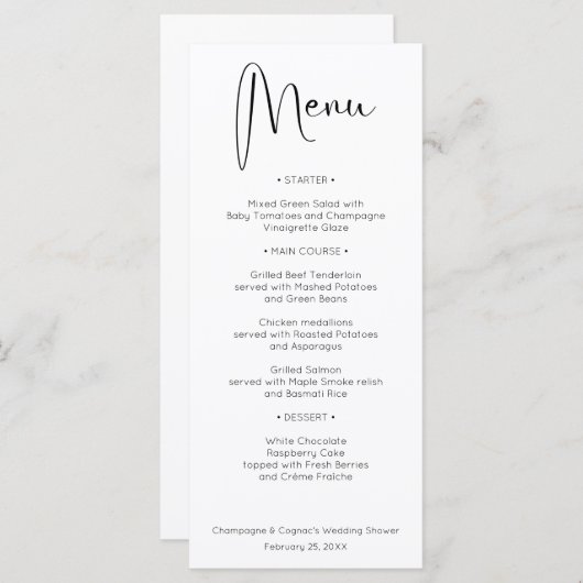 Modern Script Wedding Shower Menu (Voorkant / Achterkant)