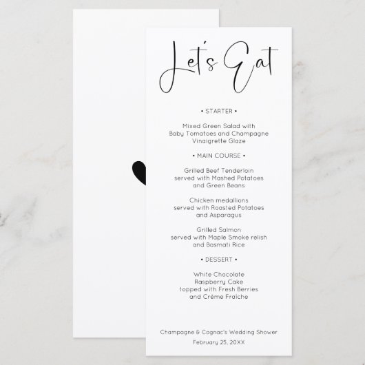 Modern Script Wedding Vrijgezellenfeest Menu (Voorkant / Achterkant)