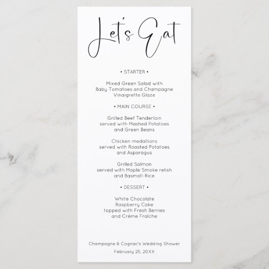 Modern Script Wedding Vrijgezellenfeest Menu (Voorkant)