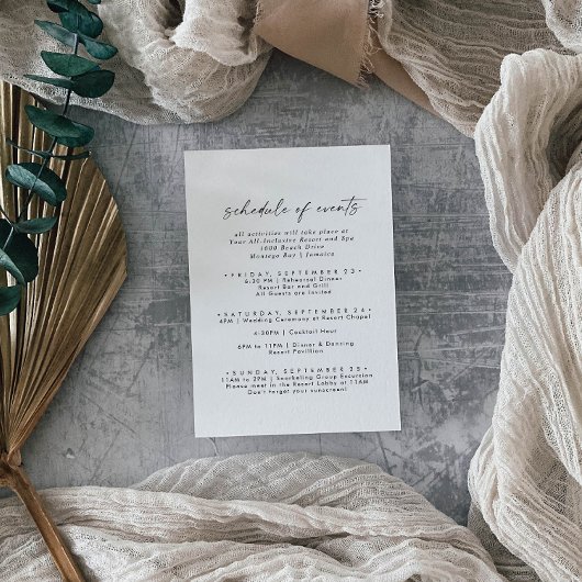 Modern Script Wedding Weekend Planning van Gebeurt Informatiekaartje