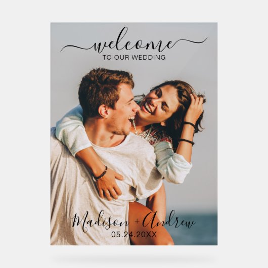 Modern Script Wedding Welcome Acryl Bord (Voorkant)