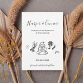 Modern Script Wedding with Minimal Line Art Kaart