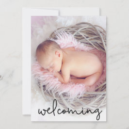 Modern script Welkomend Baby Girl Foto geboorte Aankondiging