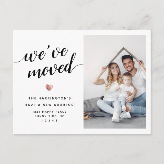Modern Script We've Moved Rose Gold Photo Moving Aankondigingskaart (Voorkant)