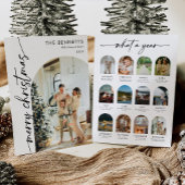 Modern Script What A Year Merry Christmas Photo Feestdagenkaart