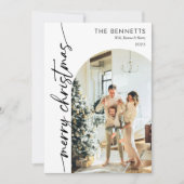 Modern Script What A Year Merry Christmas Photo Feestdagenkaart (Voorkant)