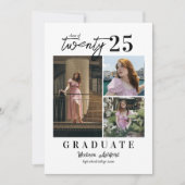 Modern Script White 3 Photo Collage Afstuderen Aankondiging (Voorkant)