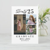 Modern Script White 3 Photo Collage Afstuderen Aankondiging (Staand voorkant)