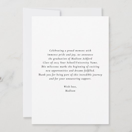 Modern Script White 3 Photo Collage Afstuderen Aankondiging (Achterkant)