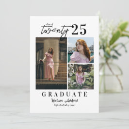 Modern Script White 3 Photo Collage Afstuderen Aankondiging