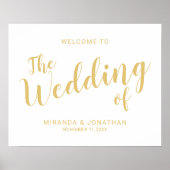 Modern Script White and Gold Wedding Welcome Sign Poster (Voorkant)